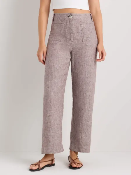 100% European Linen Patch Pocket Wide Leg Pants
